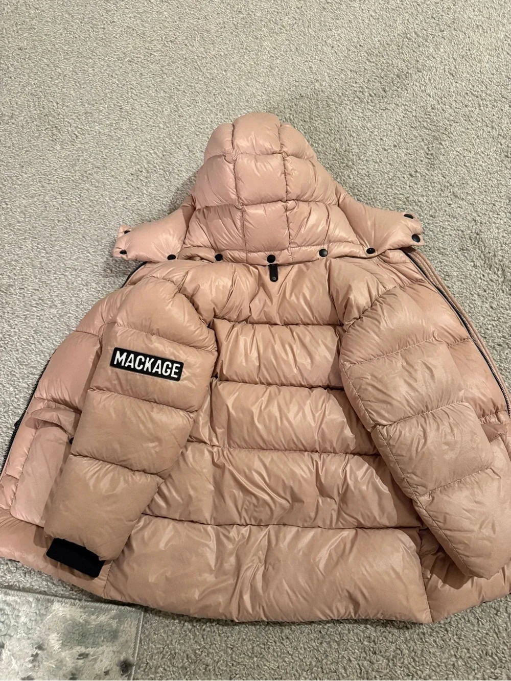 Mackage Kids Dusty Pink Quilted Puffer Jacket with Hood